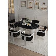 Avvio Romeo Ptt Lake Mdf Ayak 6'lı Tokyo Metal Demonte Sandalye 80x160 Masa Sandalye Takımı Siyah Mermer