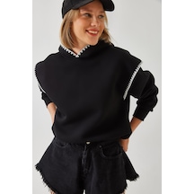 Shade Kadın Kapişonlu Dantel Detaylı Sweatshirt 60601028 - Siyah