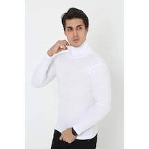 Erkek Fitilli Kaşkorse Kumaş Boğazlı Full Likralı Slimfit Body - Beyaz