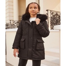 Kız Çocuk Siyah Lipsy Yağmur Geçirmez Dolgulu Parka Okul Ceket