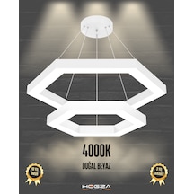 Hexagon Piramit Beyaz Kasa, Doğal Beyaz Işık Modern Led Avize Beyaz
