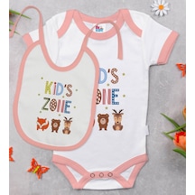 Bk Kids Kid's Zone Tasarımlı Pembe Bebek Body Zıbın Ve Mama Önlüğ Çok Renkli