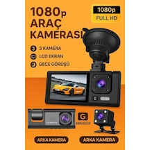 Siyah 1080p Araç İçi 3 Kameralı Lcd Ekranlı Gece Görüşlü , G-sensör , Geri Görüş Kamera