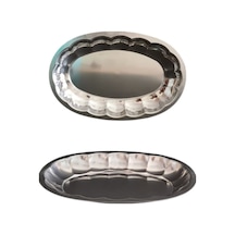 2 Adet Paslanmaz Çelik 430 Kalite Kayık Tabak 24x16 Cm Servis Tabağı Kahvaltılık, Meze, Salata Metalik