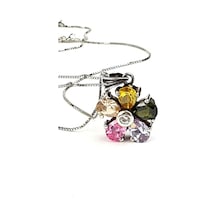 Renkli Zirkon Taşlı 925 Ayar Gümüş Tasarım Çiçek Kolye