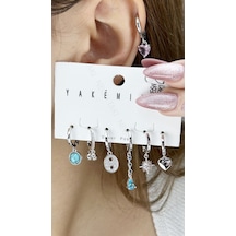 Çoklu, Zirkon Taşlı, Gümüş Pimli, Çelik Küpe 621, Gümüş Renk Gümüş