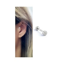 Pırlanta Parlaklığında Zirkon Taşlı 925ayar Gümüş Tragus Helix Kikirdak Piercing Gümüş