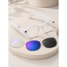 Beyaz Yapay Zeka Akıllı Gözlük Fotoğraf Video Ses Kayıtlı Çoklu Dil Çeviri Bluetooth Bağlantılı 3 Lensli - Lisinya