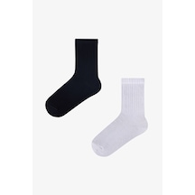 Penti Kız Çocuk Unisex Siyah Beyaz 2 li Tenis Soket Çorap