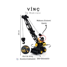 Büyük Boy Vinç Kepçe Sarılır Makaralı İpli Oyuncak İş Makinesi Paletli İş Makinası 28 Cm.