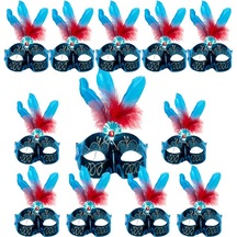 Mavi Renk Simli Tüylü Parti Maskesi 12 Adet