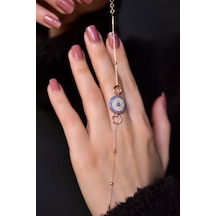 Papatya Silver 925 Ayar Gümüş Rose Kaplama Top Zincirli, Zirkon Taşlı Halkalı Nazar Bileklik