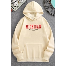 Uyguntarz Unisex Michigan Baskılı Sweatshirt Bej