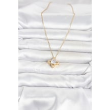 316l Çelik Zincir Gold Renk Yonca Model Kadın Kolye Açık Mavi 71170181