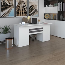 Kenzlife Ofis Masası Pat Morita Byz 75 150 80 Kilitli Kapaklı Dolap Çiftli Şeritli Bilgisayar Çalışma Masası Beyaz