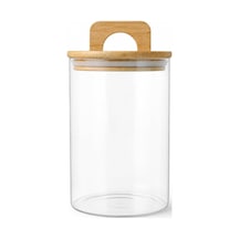 900 Ml Bambu Kapaklı Yuvarlak Cam Kavanoz, 10 Cm Çap 15 Cm Yükseklik, Contalı Kulplu Şeffaf Erzak Ve Kuru Gıda Saklama Kabı, Kahve Çay Şeker Bakliyat İçin Çok Renkli