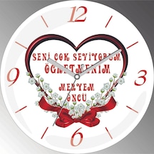 Kişiye Özel Seni Seviyorum Öğretmenim Çap 30cm Sessiz Akar Bombeli Gerçek Cam Duvar Saati Siyah