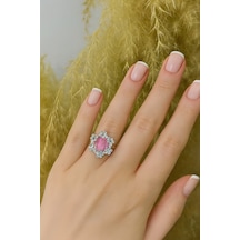 Pembe Mineli Çiçek Tasarımlı Taşlı Yüzük Zarafetin, Neşenin Ve Feminen Işıltının Simgesi Gümüş - Gri