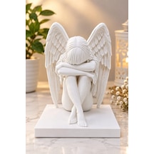 3d Melek Heykeli Kanatlı Diz Çöken Melek Biblo Dekoratif Heykel - 15 Cm 15x12