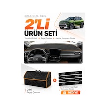 E-biz Renault Duster 2025-2027 Uyumlu Torpido Örtüsü + Deri Çanta - Siyah-kahverengi - Re054