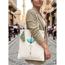 Myballistore Çiçek Tasarım Kanvas Çanta Krem