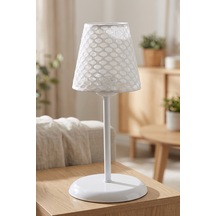 Şenay Aydınlatma Metal Ayaklı Konik PVC Abajur Masa Lambası 14 cm Beyaz File