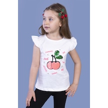 Toontoy Kids Toontoy Kız Çocuk Çevirmeli Pullu Kiraz Baskılı Tişört Ekru