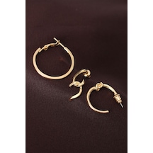 Düğüm Model Altın Renk Metal Çoklu Küpe Altın