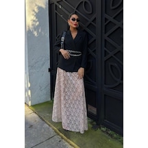 Crimson Grace Kadın Vizon Dantel Maxi Etek Şık Yazlık Tasarım Vizon