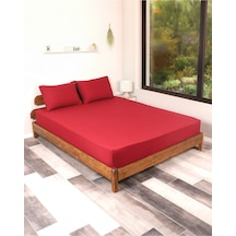 Bordo Lastikli Çarşaf Takımı Fitted Pamuklu Kumaş Yastık Kılıflı