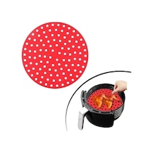 Renkli Isıya Dayanıklı Yıkanılabilir Silikon Fırın Ve Airfryer Yuvarlak Pişirme Matı 20 Cm Kırmızı