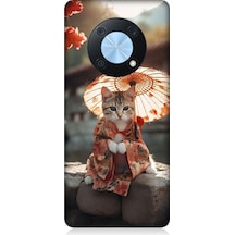 Huawei Nova Y90 Uyumlu Geyşa Kıyafetli Kedi Desenli Silikon Kılıf