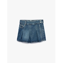 Koton Pamuklu Pileli Cepli Denim Şort Etek Orta İndigo 6skg40080ad