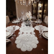 3 Lü Set Örgü Detaylı Beyaz Runner