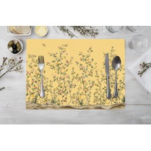 Adawall Sarı Çiçek Detaylı Kumaş Amerikan Servis 4'lü Set