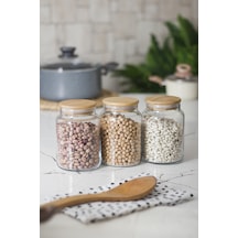 3 Lü Set Bambu Kapaklı Cam Kavanoz  & Erzak Saklama Kabı 800 ml Orta Boy ( Vakum Kapak )