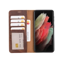 Galaxy S21 Plus Uyumlu Manyetik Hakiki Deri Cüzdan Kılıf ,cüzdan Taşımaya Son, Kredi Kart Yuvalı siyah