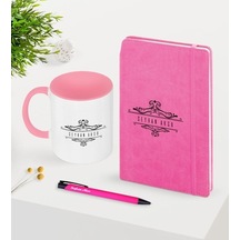 Kişiye Özel Isimli Pembe Defter Kalem Kupa Seti -8