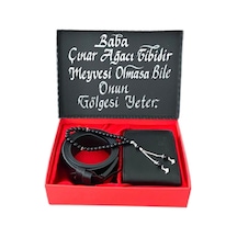 Carlino Erkek Siyah Deri Cüzdan Kemer Ve Tesbih Hediye Seti Siyah