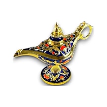Aladdin Sihirli Lambası Renkli İşlemeli Dekoratif Biblo Alaattin Metal Çelik No:1 - 11x7 CM