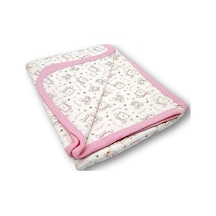 Vavbaby Ayıcık Desenli Bebek Tek Kat Kapitone Battaniye Kundak 80x90 Cm Pembe