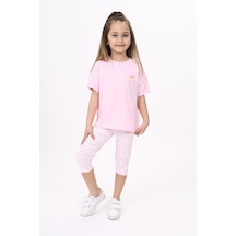 Toontoy Kids Toontoy Kız Çocuk 2'li Takım Baskılı Bisiklet Yaka T-shirt & Beli Lastikli Crop Tayt Pembe
