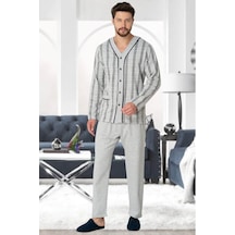 Mecit Pijama Mecit 2767 Gri Önden Düğmeli Büyük Beden Erkek Pijama Takımı 001