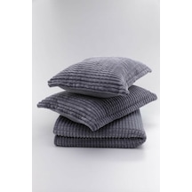 Merinos Modern Line 3 Parça Battaniye Seti - Koyu Gri Antrasit