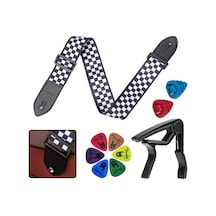 Midex Sr-11wb-pak Desenli Gitar Omuz Askısı Metal Capo 2 Pena Kutusu 6 Pena