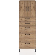 Hyperion Dolap Tek Raflı 5 Çekmeceli 2 Kapaklı 60x44x182 Çam-çam Çam