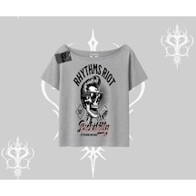 Tarzsokak Kayık Yaka Tshirt Rhythms Riot Vintage Rockabilly Skull Street Aesthetic Gri