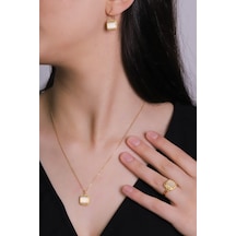 Beyisa Güneş Taşı Serisi Sarma Kare Kesim Beyaz Renkli Otantik Gümüş Takı Seti