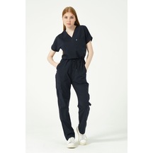 Lacivert Likralı Scrubs Kargo Cep Doktor Hemşire Forması Yarasa Kol Takım Unisex