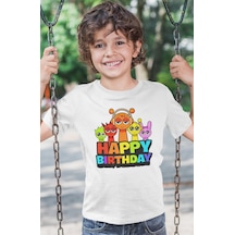 Sevbano Sprunki Doğum Günü Baskılı Unisex Çizgi Film Çocuk Tişört 1-12 Y Beyaz